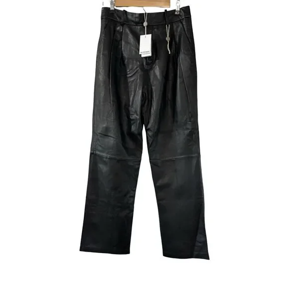 Walter Baker Luka Lamb Leather Black Wide Leg Slouchy Pants Size 4 NWT READ $750 - Picture 5 of 14